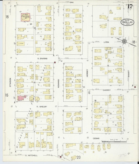 Sanborn Fire Insurance Map from Cadillac, Wexford County, Michigan (1914), Sheet #0017 - Historic Sanborn Fire Insurance Map Print, vintage old map wall art, antique decor, genealogy gift, Michigan Michigan map