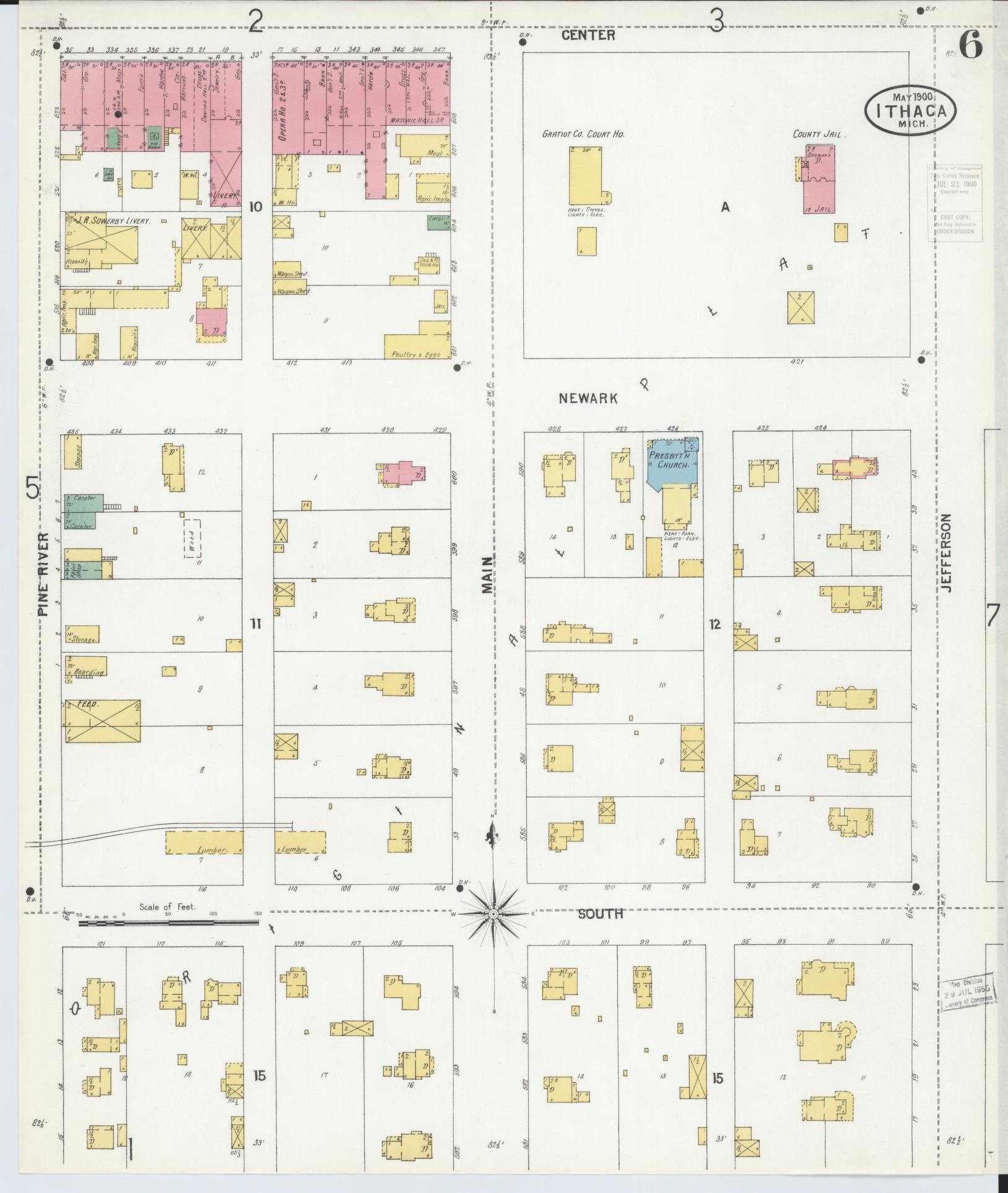 Sanborn Fire Insurance Map from Ithaca, Gratiot County, Michigan (1900), Sheet #0006 - Complete Map Set gallery image, historic Sanborn map, vintage wall art, Michigan Michigan