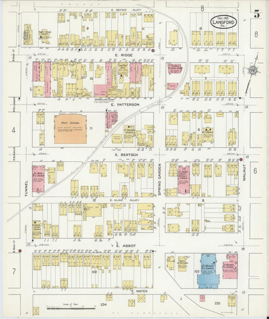 Sanborn Fire Insurance Map from Lansford, Carbon County, Pennsylvania (1915), Sheet #0005 - Historic Sanborn Fire Insurance Map Print, vintage old map wall art, antique decor, genealogy gift, Pennsylvania Pennsylvania map