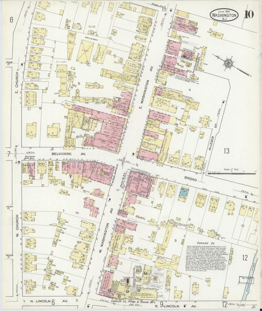 Sanborn Fire Insurance Map from Washington, Warren County, New Jersey (1914), Sheet #0010 - Historic Sanborn Fire Insurance Map Print, vintage old map wall art, antique decor, genealogy gift, New Jersey New Jersey map