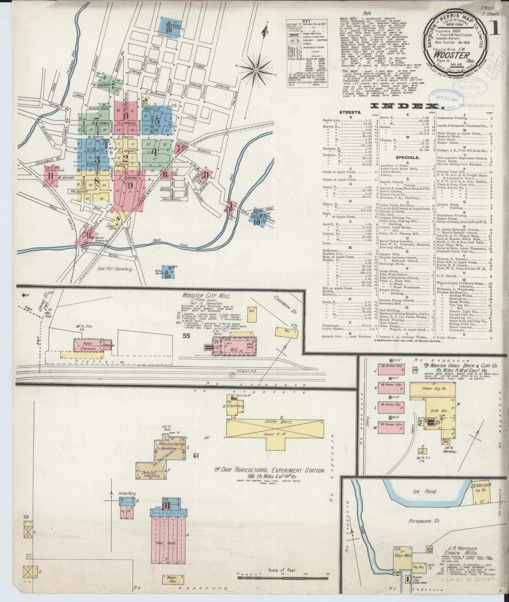 Sanborn Fire Insurance Map from Wooster, Wayne County, Ohio (1898), Sheet #0001 - Complete Map Set gallery image, historic Sanborn map, vintage wall art, Ohio Ohio