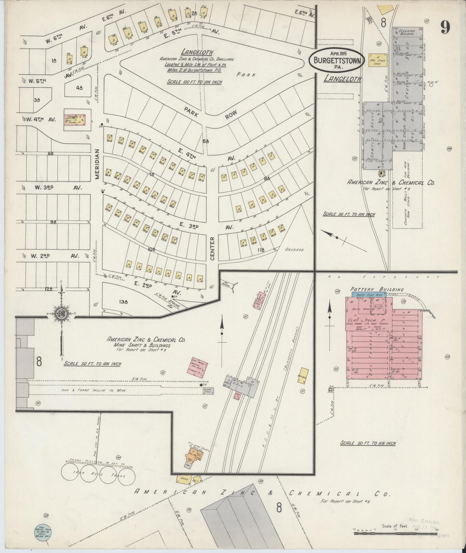 Sanborn Fire Insurance Map from Burgettstown, Washington County, Pennsylvania (1915), Sheet #0009 - Historic Sanborn Fire Insurance Map Print, vintage old map wall art, antique decor, genealogy gift, Pennsylvania Pennsylvania map