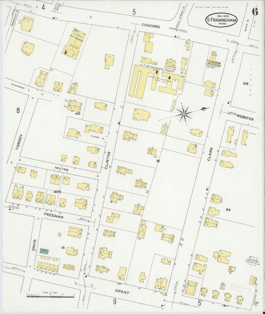 Sanborn Fire Insurance Map from South Farmington, Middlesex County, Massachusetts (1909), Sheet #0006 - Historic Sanborn Fire Insurance Map Print, vintage old map wall art, antique decor, genealogy gift, Massachusetts Massachusetts map