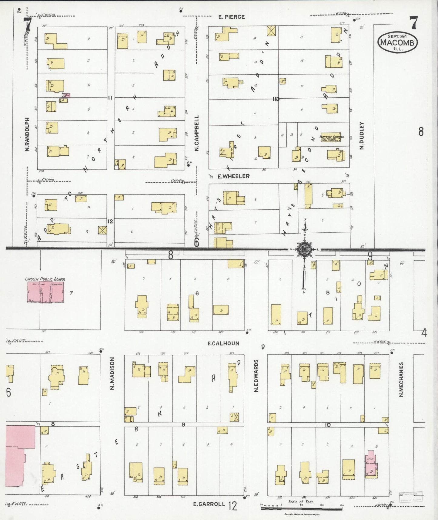 Sanborn Fire Insurance Map from Macomb, Mcdonough County, Illinois (1924), Sheet #0007 - Historic Sanborn Fire Insurance Map Print, vintage old map wall art, antique decor, genealogy gift, Illinois Illinois map