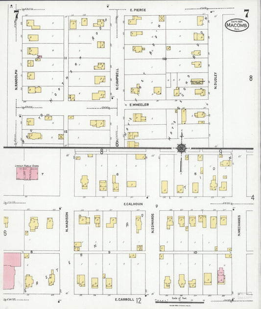 Sanborn Fire Insurance Map from Macomb, Mcdonough County, Illinois (1924), Sheet #0007 - Historic Sanborn Fire Insurance Map Print, vintage old map wall art, antique decor, genealogy gift, Illinois Illinois map