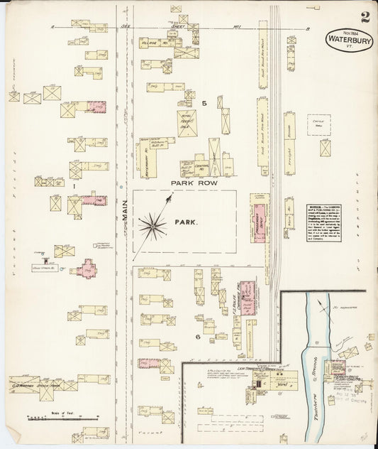 Sanborn Fire Insurance Map from Waterbury, Washington County, Vermont (1884), Sheet #0002 - Historic Sanborn Fire Insurance Map Print, vintage old map wall art, antique decor, genealogy gift, Vermont Vermont map