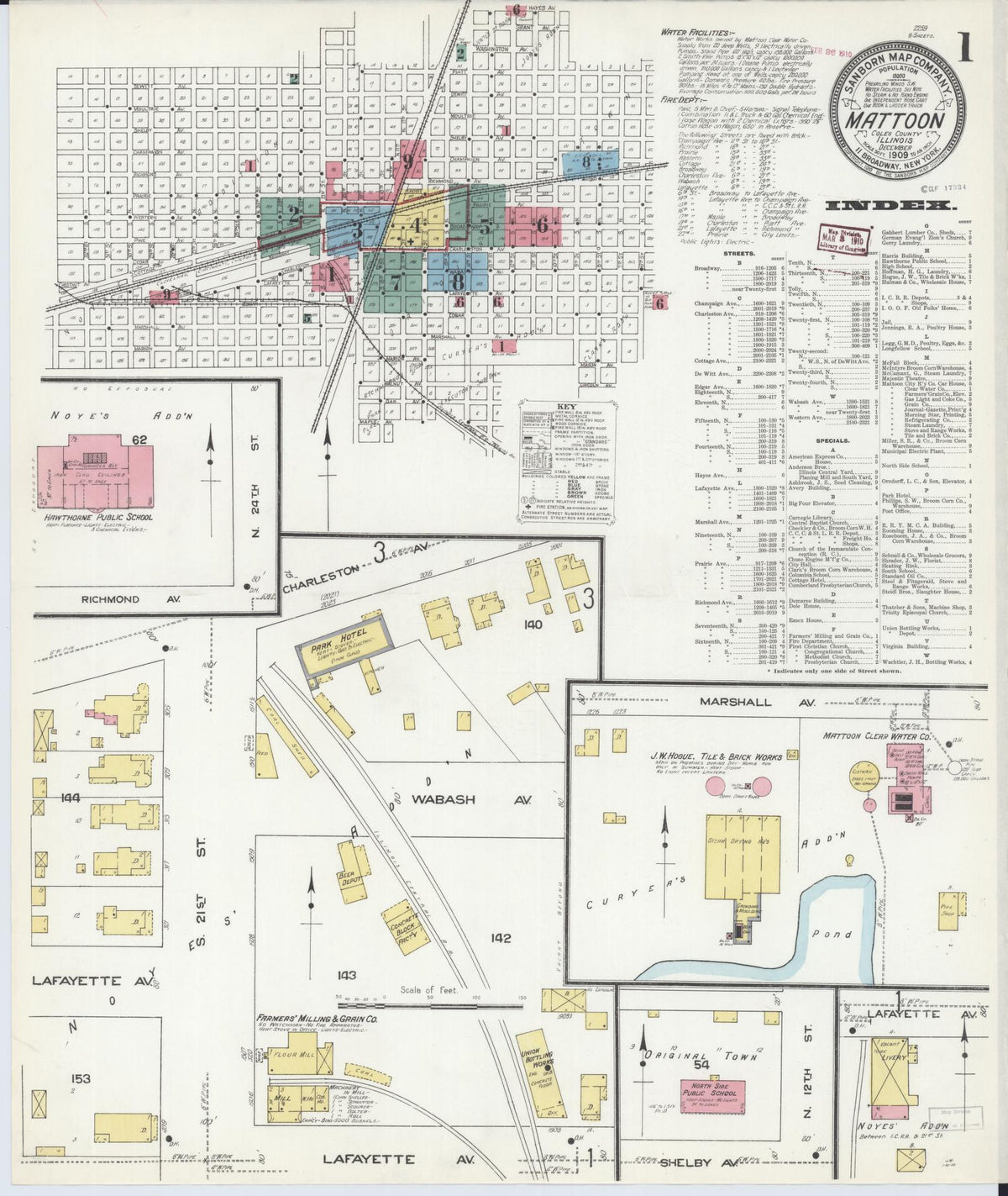 Sanborn Fire Insurance Map from Mattoon, Coles County, Illinois (1909), Sheet #0001 - Complete Map Set gallery image, historic Sanborn map, vintage wall art, Illinois Illinois