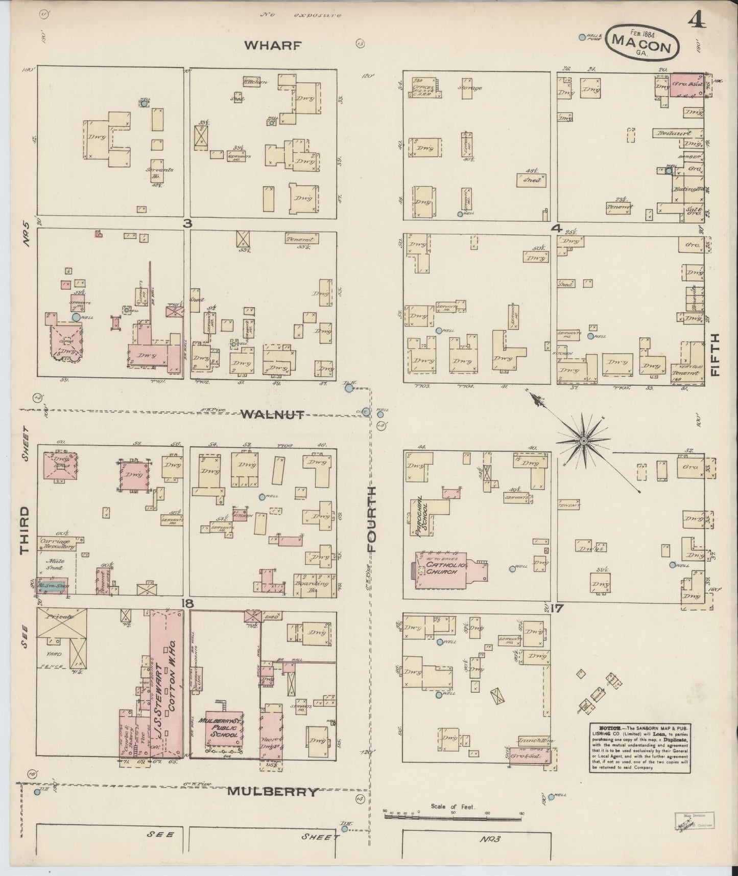 Sanborn Fire Insurance Map from Macon, Bibb and Jones County, Georgia (1884), Sheet #0004 - Historic Sanborn Fire Insurance Map Print, vintage old map wall art, antique decor, genealogy gift, Georgia Georgia map