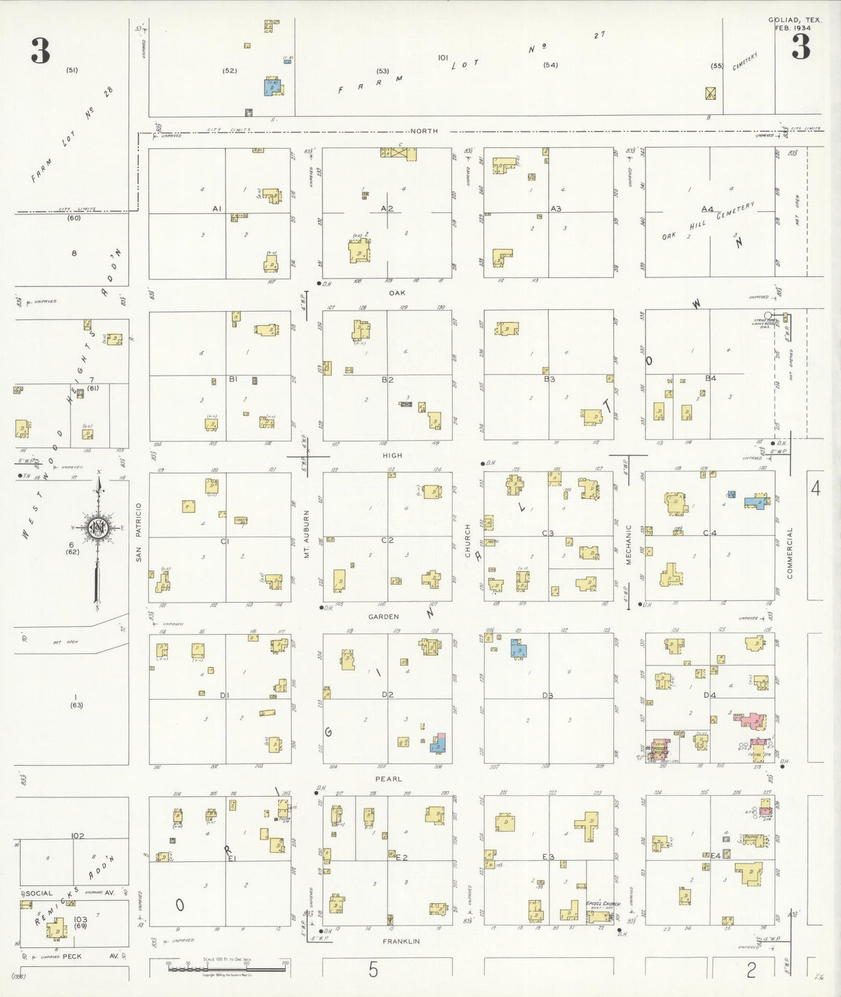 Sanborn Fire Insurance Map from Goliad, Goliad County, Texas (1934), Sheet #0003 - Complete Map Set gallery image, historic Sanborn map, vintage wall art, Texas Texas