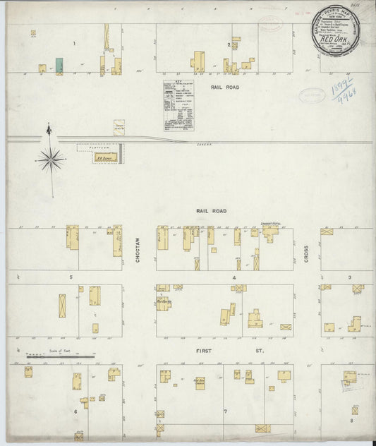 Sanborn Fire Insurance Map from Red Oak, Latimer County, Oklahoma (1899), Sheet #0001 - Historic Sanborn Fire Insurance Map Print, vintage old map wall art, antique decor, genealogy gift, Oklahoma Oklahoma map