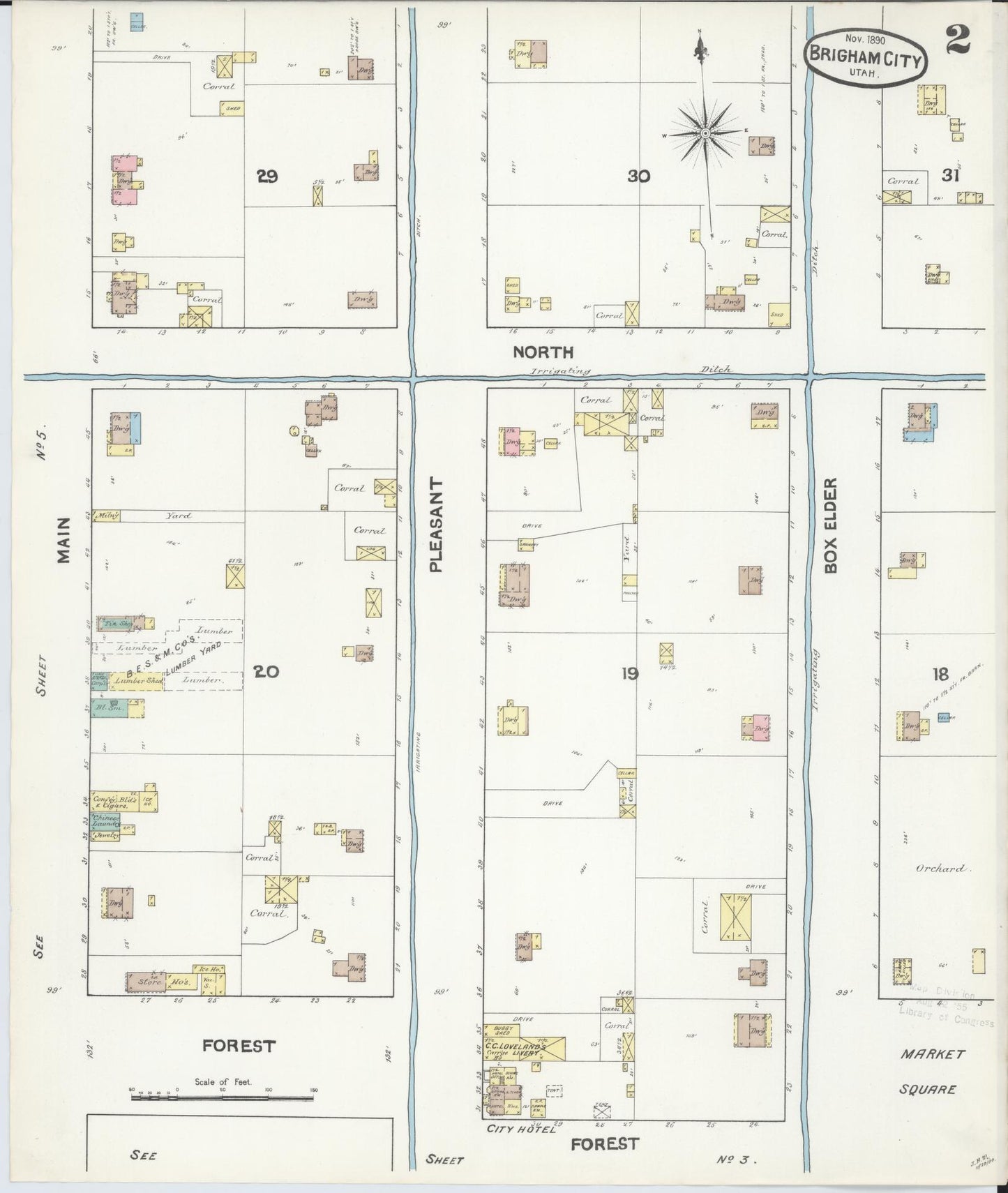 Sanborn Fire Insurance Map from Brigham City, Box Elder County, Utah (1890), Sheet #0002 - Complete Map Set gallery image, historic Sanborn map, vintage wall art, Utah Utah