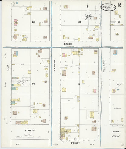 Sanborn Fire Insurance Map from Brigham City, Box Elder County, Utah (1890), Sheet #0002 - Complete Map Set gallery image, historic Sanborn map, vintage wall art, Utah Utah
