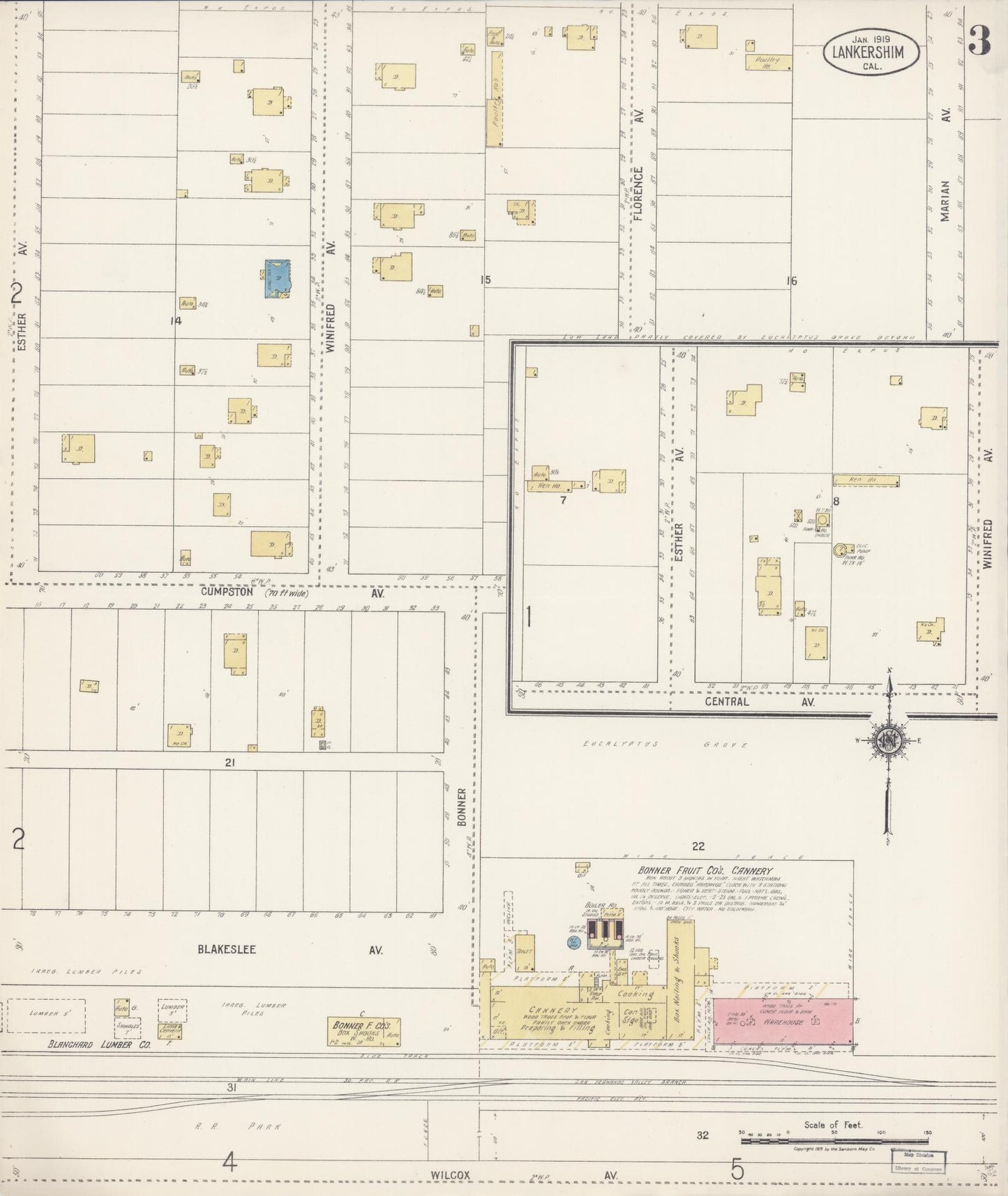 Sanborn Fire Insurance Map from Lankershim, Los Angeles County, California (1919), Sheet #0003 - Historic Sanborn Fire Insurance Map Print, vintage old map wall art, antique decor, genealogy gift, California California map