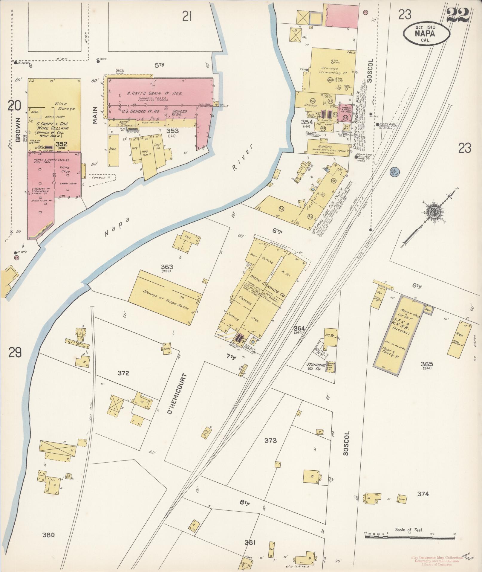 Sanborn Fire Insurance Map from Napa, Napa County, California (1910), Sheet #0022 - Complete Map Set gallery image, historic Sanborn map, vintage wall art, California California