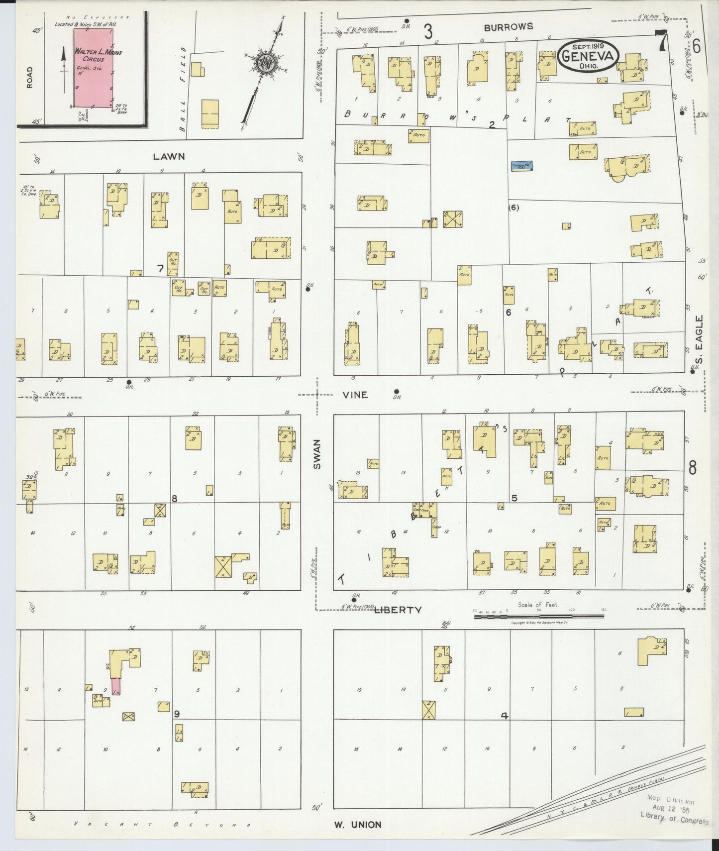 Sanborn Fire Insurance Map from Geneva, Ashtabula County, Ohio (1919), Sheet #0007 - Historic Sanborn Fire Insurance Map Print, vintage old map wall art, antique decor, genealogy gift, Ohio Ohio map
