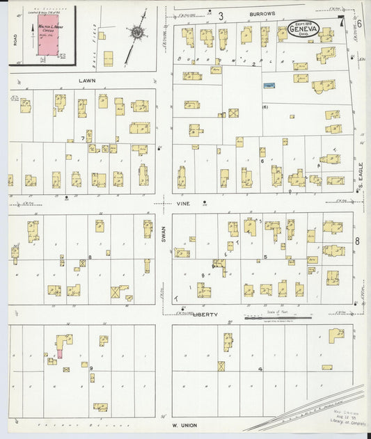 Sanborn Fire Insurance Map from Geneva, Ashtabula County, Ohio (1919), Sheet #0007 - Historic Sanborn Fire Insurance Map Print, vintage old map wall art, antique decor, genealogy gift, Ohio Ohio map