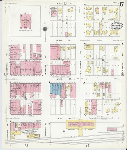 Sanborn Fire Insurance Map from Hastings, Adams County, Nebraska (1910), Sheet #0017 - Complete Map Set gallery image, historic Sanborn map, vintage wall art, Nebraska Nebraska