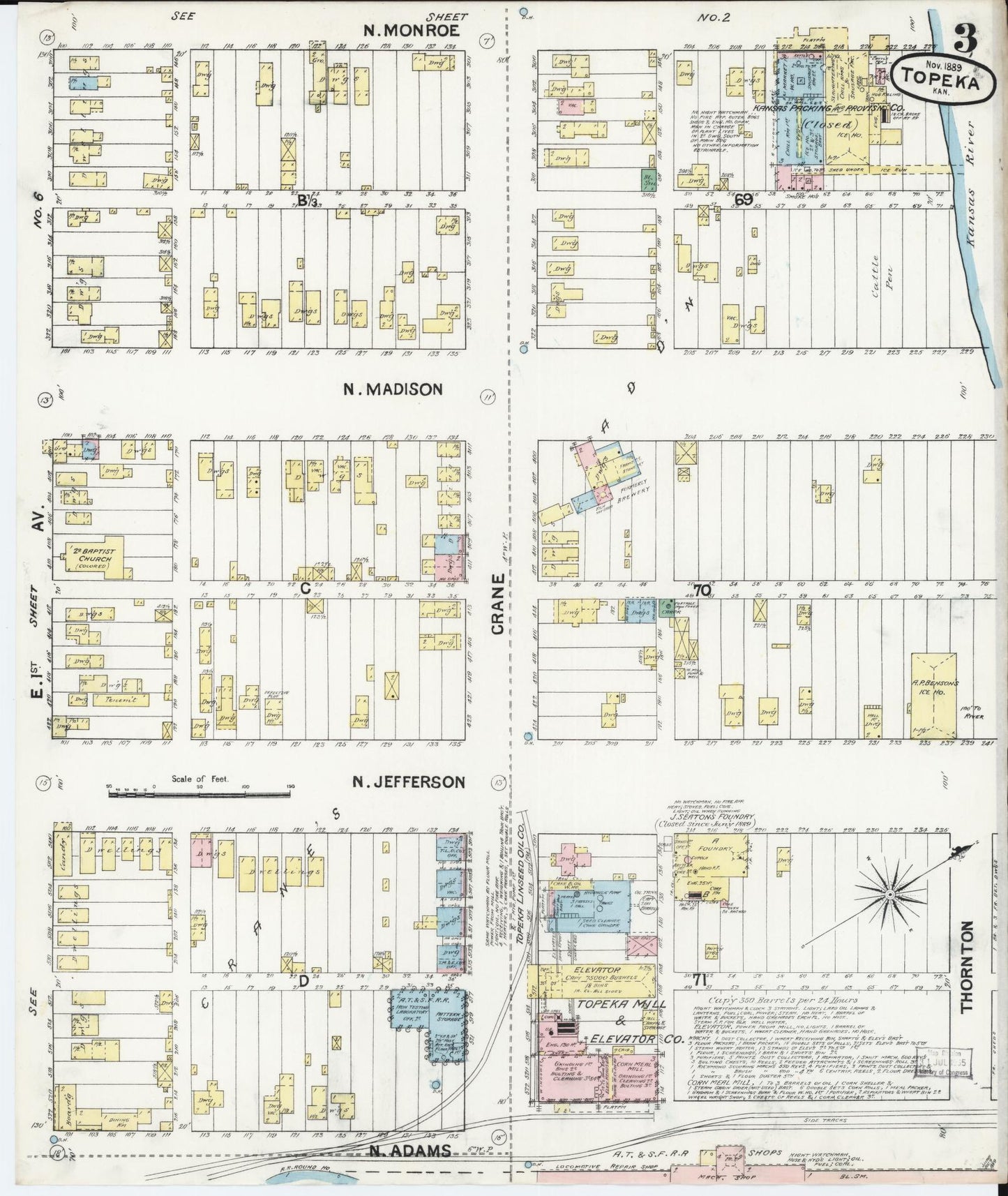 Sanborn Fire Insurance Map from Topeka, Shawnee County, Kansas (1889), Sheet #0004 - Complete Map Set gallery image, historic Sanborn map, vintage wall art, Kansas Kansas