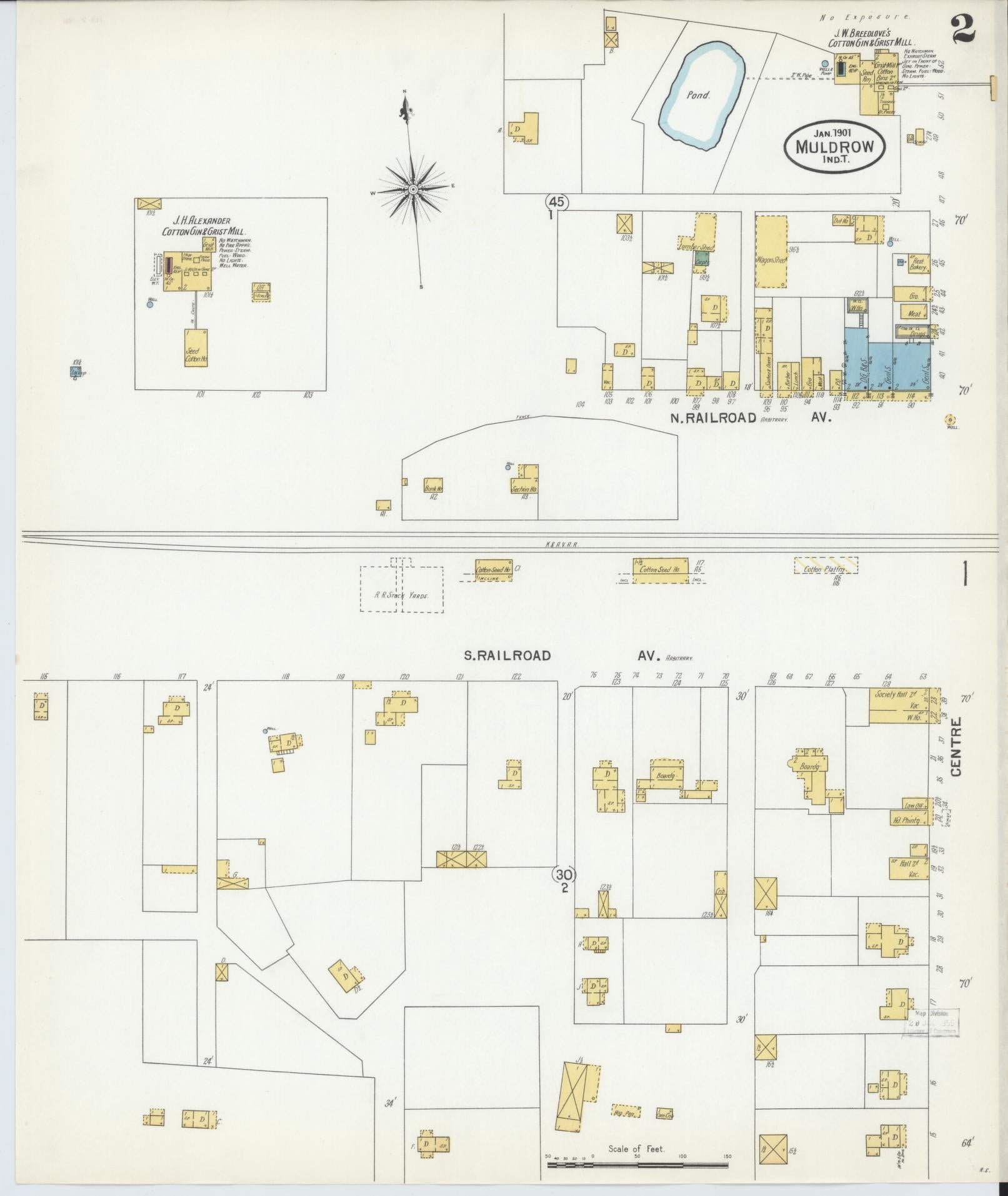 Sanborn Fire Insurance Map from Muldrow, Sequoyah County, Oklahoma (1901), Sheet #0002 - Complete Map Set gallery image, historic Sanborn map, vintage wall art, Oklahoma Oklahoma