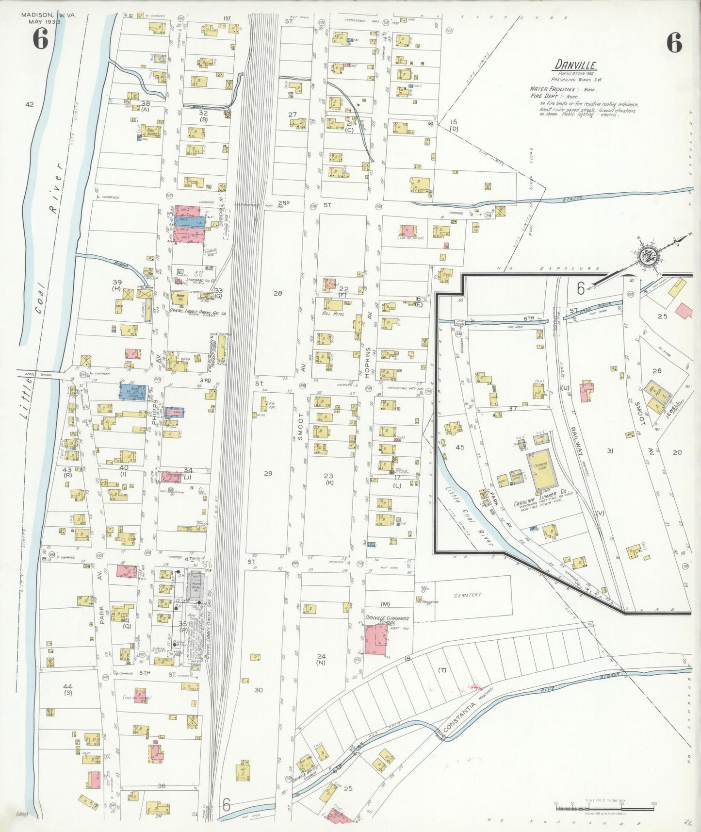Sanborn Fire Insurance Map from Madison, Boone County, West Virginia (1933), Sheet #0006 - Historic Sanborn Fire Insurance Map Print, vintage old map wall art, antique decor, genealogy gift, West Virginia West Virginia map