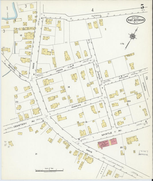 Sanborn Fire Insurance Map from Port Jefferson, Suffolk County, New York (1917), Sheet #0005 - Historic Sanborn Fire Insurance Map Print, vintage old map wall art, antique decor, genealogy gift, New York New York map