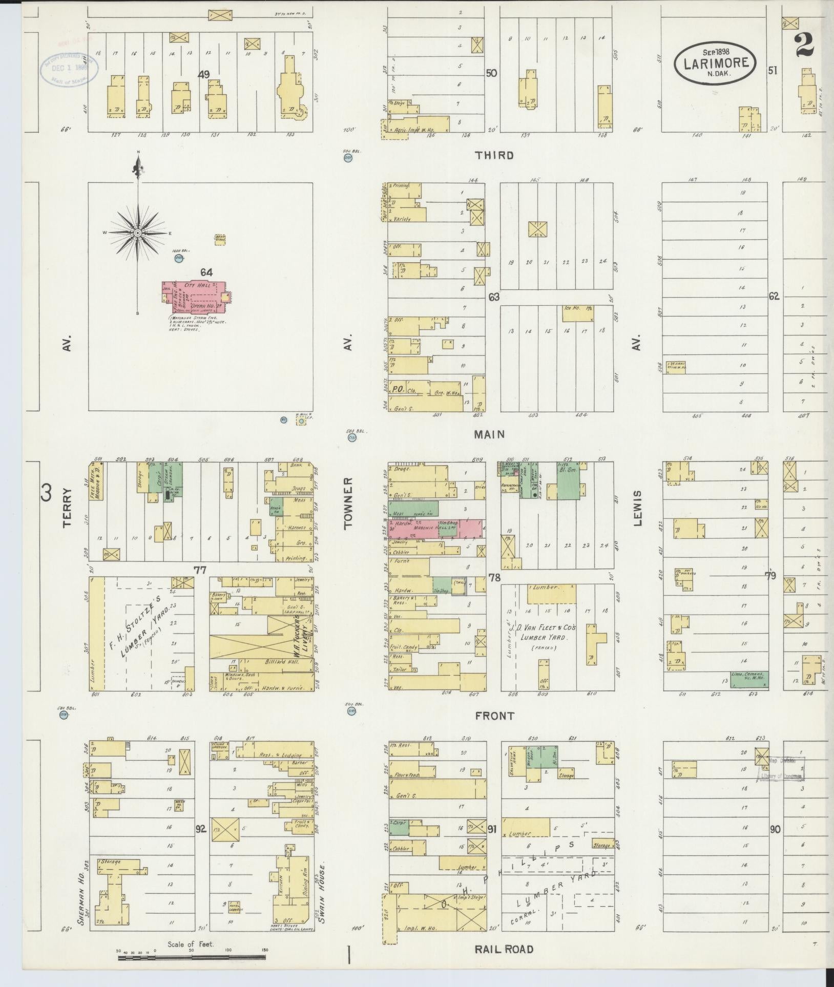 Sanborn Fire Insurance Map from Larimore, Grand Forks County, North Dakota (1898), Sheet #0002 - Complete Map Set gallery image, historic Sanborn map, vintage wall art, North Dakota North Dakota