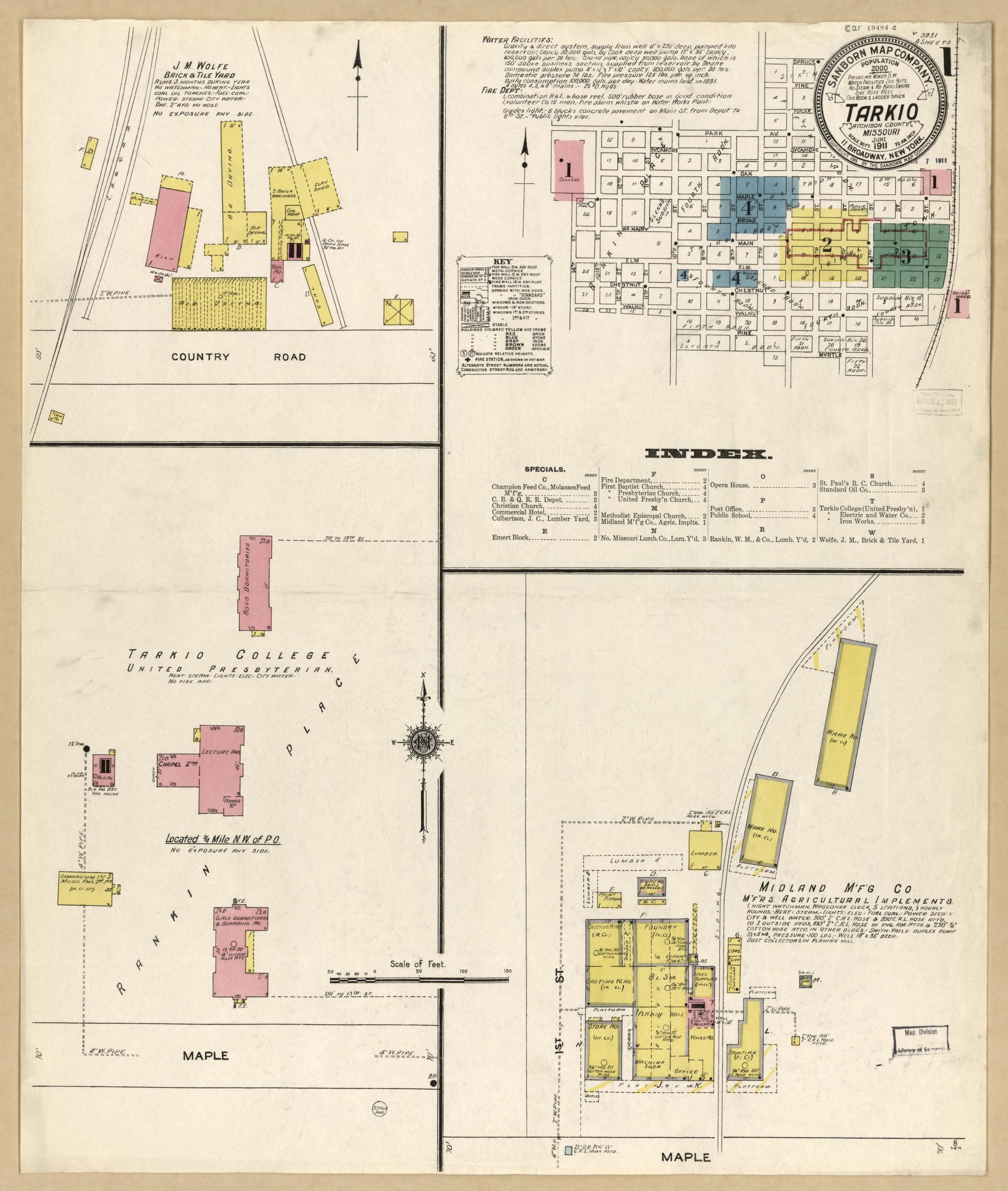 Sanborn Fire Insurance Map from Tarkio, Atchison County, Missouri (1911), Sheet #0001 - Historic Sanborn Fire Insurance Map Print, vintage old map wall art, antique decor, genealogy gift, Missouri Missouri map