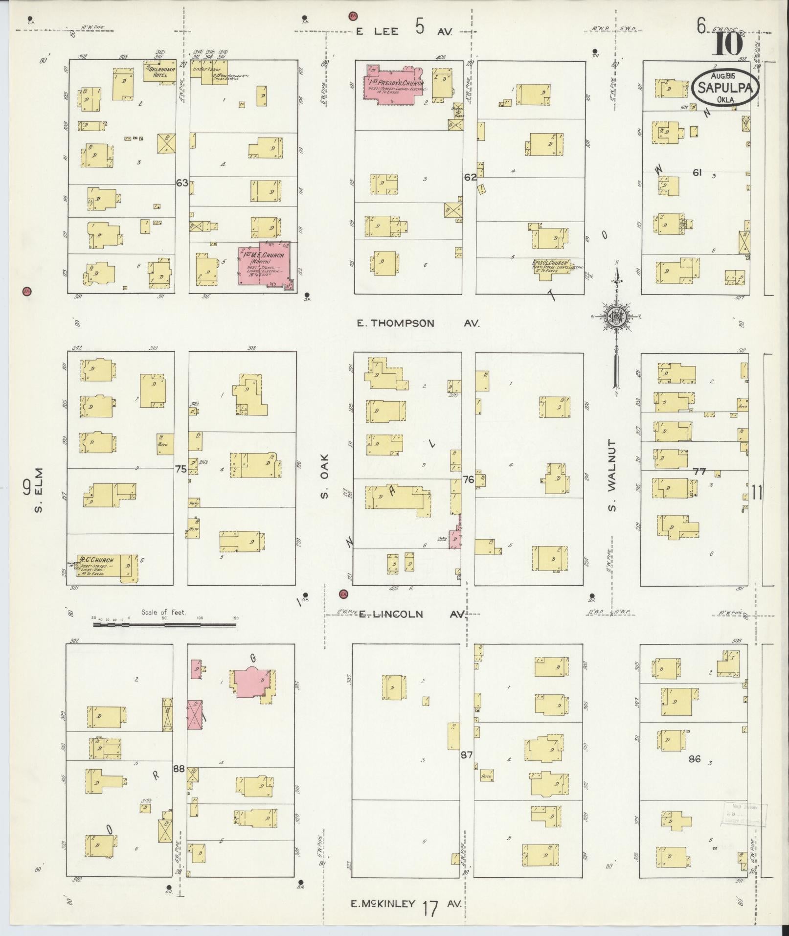 Sanborn Fire Insurance Map from Sapulpa, Creek County, Oklahoma (1915), Sheet #0010 - Complete Map Set gallery image, historic Sanborn map, vintage wall art, Oklahoma Oklahoma