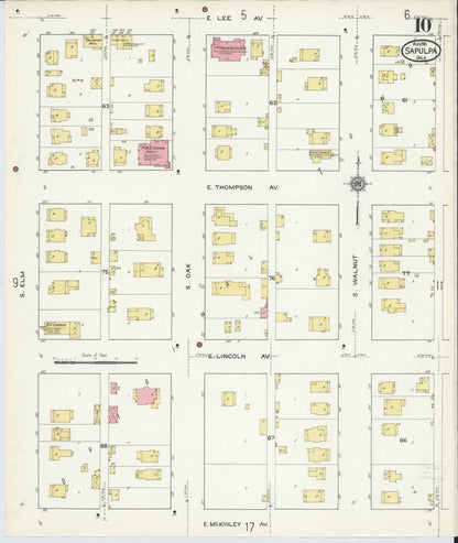 Sanborn Fire Insurance Map from Sapulpa, Creek County, Oklahoma (1915), Sheet #0010 - Complete Map Set gallery image, historic Sanborn map, vintage wall art, Oklahoma Oklahoma
