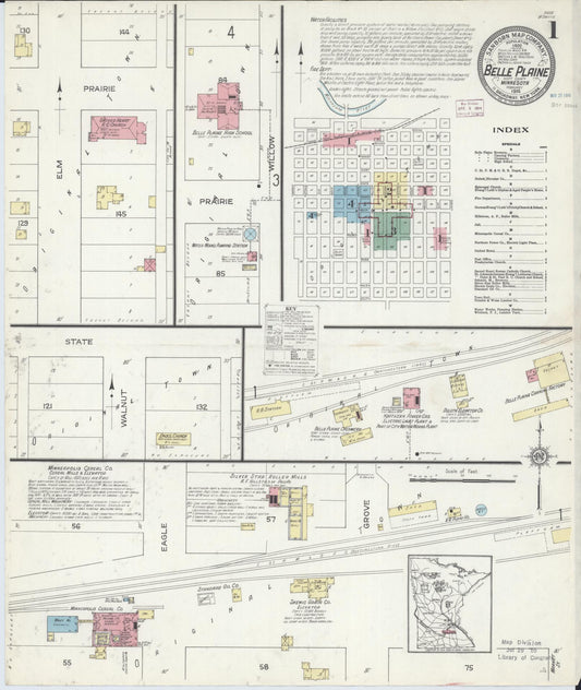 Sanborn Fire Insurance Map from Belle Plaine, Scott County, Minnesota (1914), Sheet #0001 - Historic Sanborn Fire Insurance Map Print, vintage old map wall art, antique decor, genealogy gift, Minnesota Minnesota map
