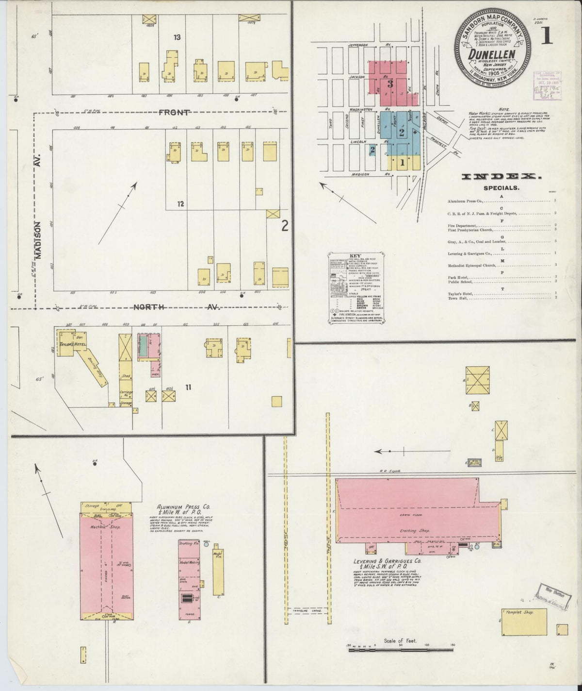 Sanborn Fire Insurance Map from Dunellen, Middlesex County, New Jersey (1905), Sheet #0001 - Complete Map Set gallery image, historic Sanborn map, vintage wall art, New Jersey New Jersey