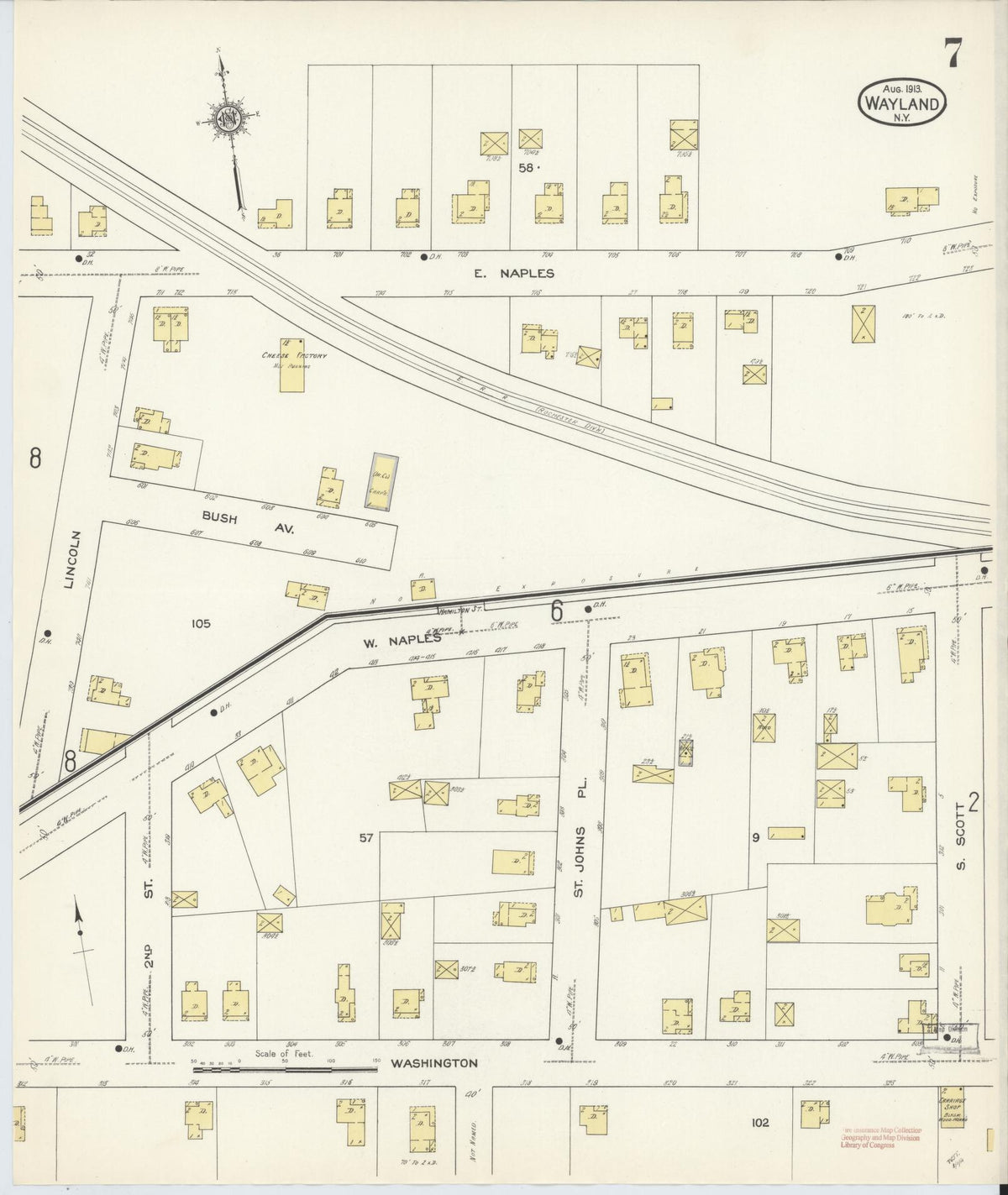 Sanborn Fire Insurance Map from Wayland, Steuben County, New York (1913), Sheet #0007 - Complete Map Set gallery image, historic Sanborn map, vintage wall art, New York New York