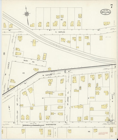 Sanborn Fire Insurance Map from Wayland, Steuben County, New York (1913), Sheet #0007 - Complete Map Set gallery image, historic Sanborn map, vintage wall art, New York New York