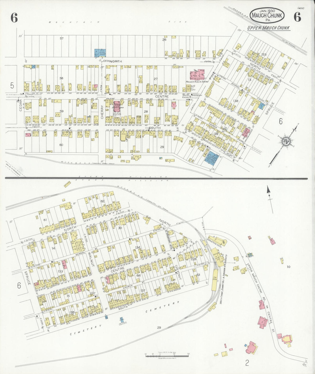 Sanborn Fire Insurance Map from Mauch Chunk, Carbon County, Pennsylvania (1930), Sheet #0006 - Historic Sanborn Fire Insurance Map Print, vintage old map wall art, antique decor, genealogy gift, Pennsylvania Pennsylvania map