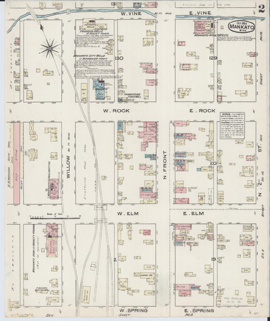 Sanborn Fire Insurance Map from Mankato, Blue Earth County, Minnesota (1884), Sheet #0002 - Historic Sanborn Fire Insurance Map Print, vintage old map wall art, antique decor, genealogy gift, Minnesota Minnesota map