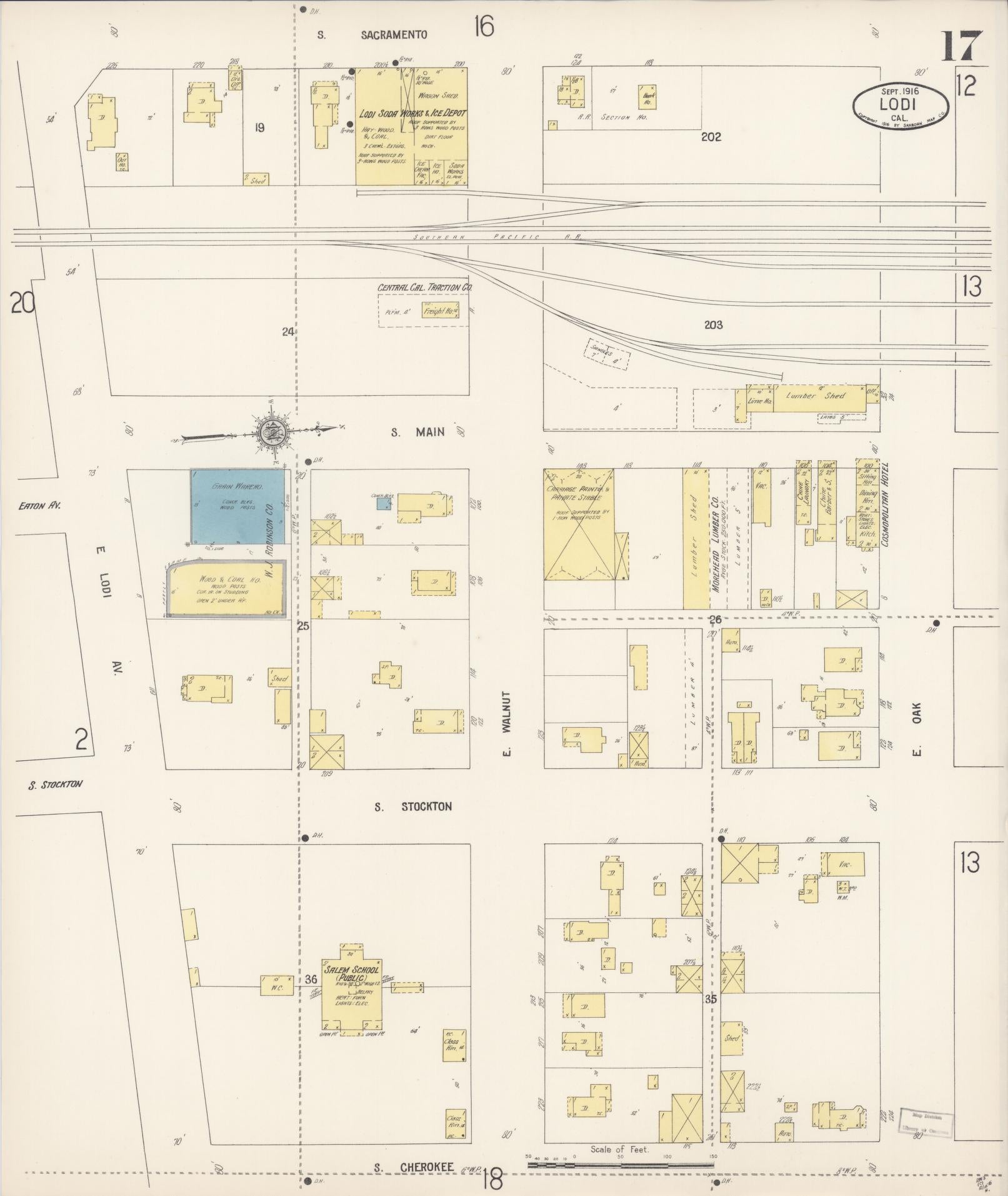 Sanborn Fire Insurance Map from Lodi, San Joaquin County, California (1916), Sheet #0017 - Historic Sanborn Fire Insurance Map Print, vintage old map wall art, antique decor, genealogy gift, California California map