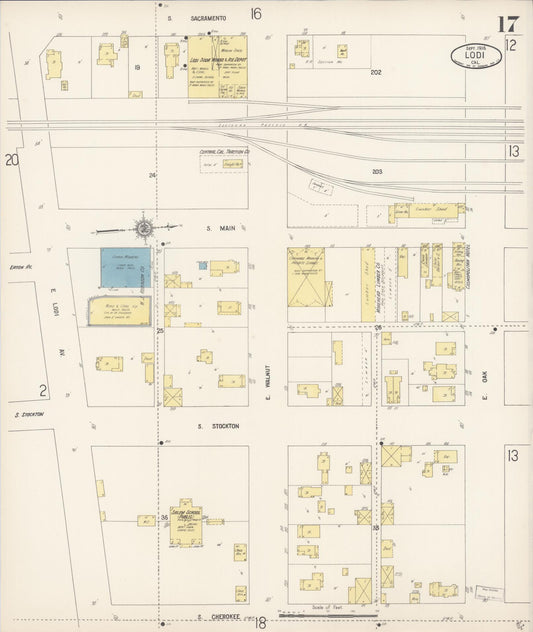 Sanborn Fire Insurance Map from Lodi, San Joaquin County, California (1916), Sheet #0017 - Historic Sanborn Fire Insurance Map Print, vintage old map wall art, antique decor, genealogy gift, California California map