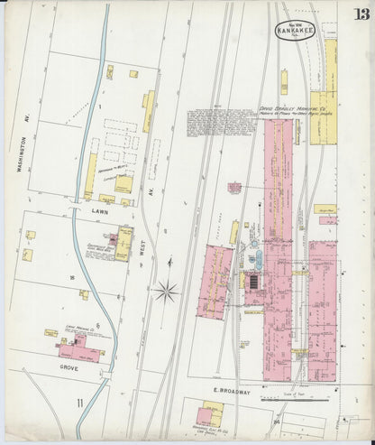 Sanborn Fire Insurance Map from Kankakee, Kankakee County, Illinois (1896), Sheet #0013 - Historic Sanborn Fire Insurance Map Print, vintage old map wall art, antique decor, genealogy gift, Illinois Illinois map