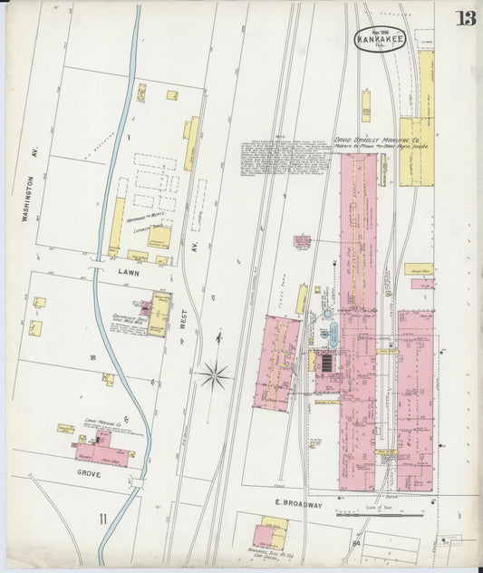 Sanborn Fire Insurance Map from Kankakee, Kankakee County, Illinois (1896), Sheet #0013 - Historic Sanborn Fire Insurance Map Print, vintage old map wall art, antique decor, genealogy gift, Illinois Illinois map