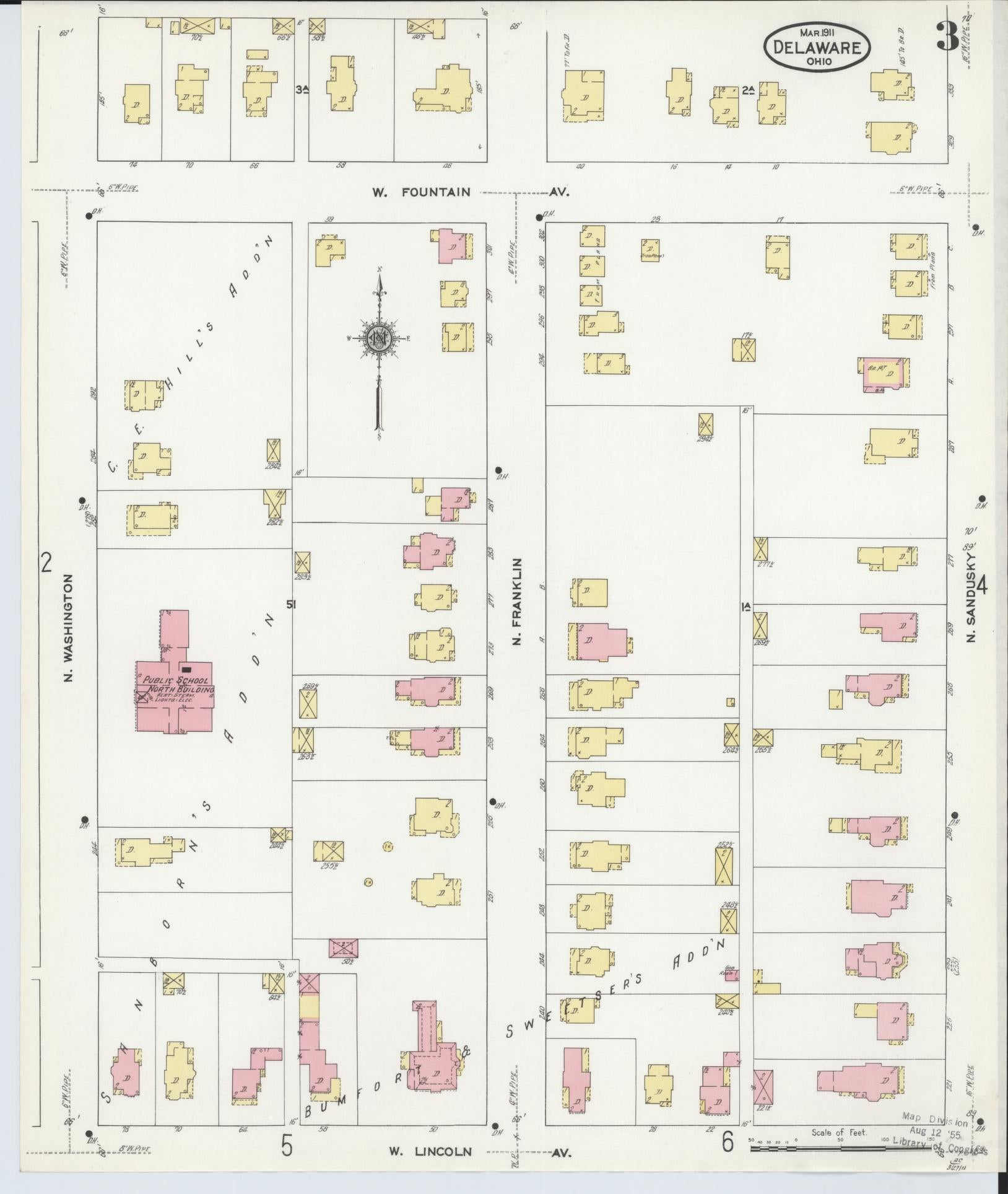 Sanborn Fire Insurance Map from Delaware, Delaware County, Ohio (1911), Sheet #0003 - Historic Sanborn Fire Insurance Map Print, vintage old map wall art, antique decor, genealogy gift, Ohio Ohio map