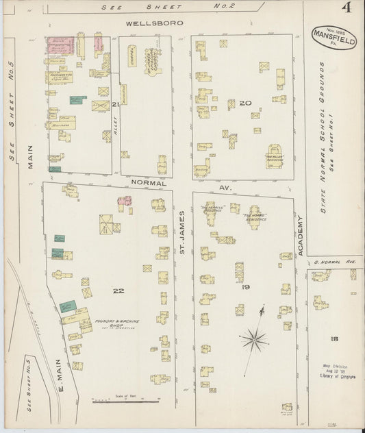 Sanborn Fire Insurance Map from Mansfield, Tioga County, Pennsylvania (1885), Sheet #0004 - Historic Sanborn Fire Insurance Map Print, vintage old map wall art, antique decor, genealogy gift, Pennsylvania Pennsylvania map