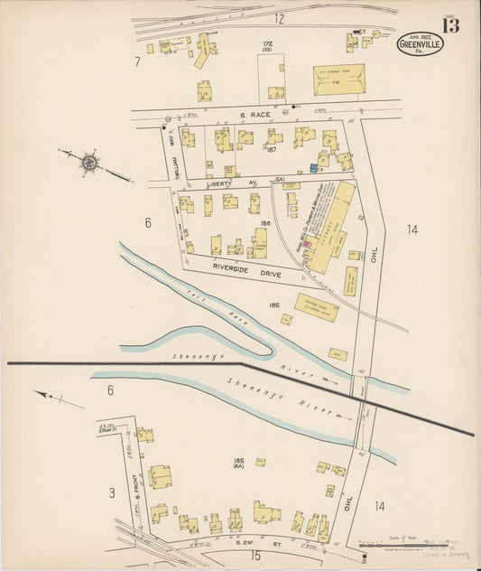 Sanborn Fire Insurance Map from Greenville, Mercer County, Pennsylvania (1922), Sheet #0013 - Historic Sanborn Fire Insurance Map Print, vintage old map wall art, antique decor, genealogy gift, Pennsylvania Pennsylvania map