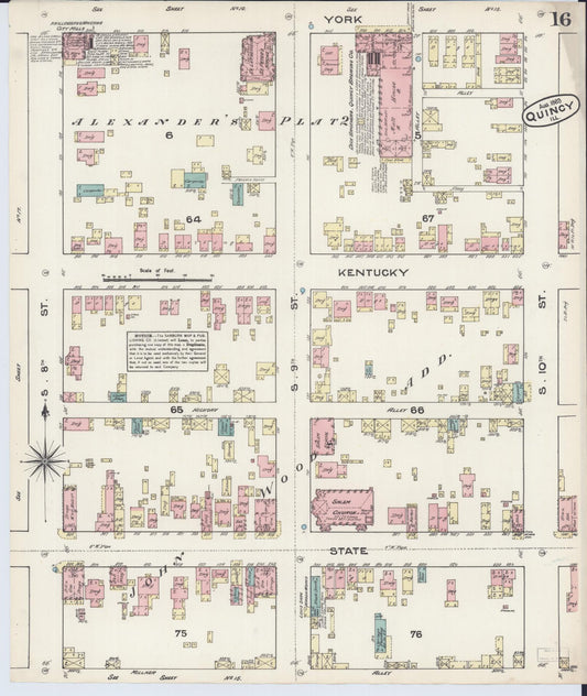 Sanborn Fire Insurance Map from Quincy, Adams County, Illinois (1883), Sheet #0016 - Historic Sanborn Fire Insurance Map Print, vintage old map wall art, antique decor, genealogy gift, Illinois Illinois map