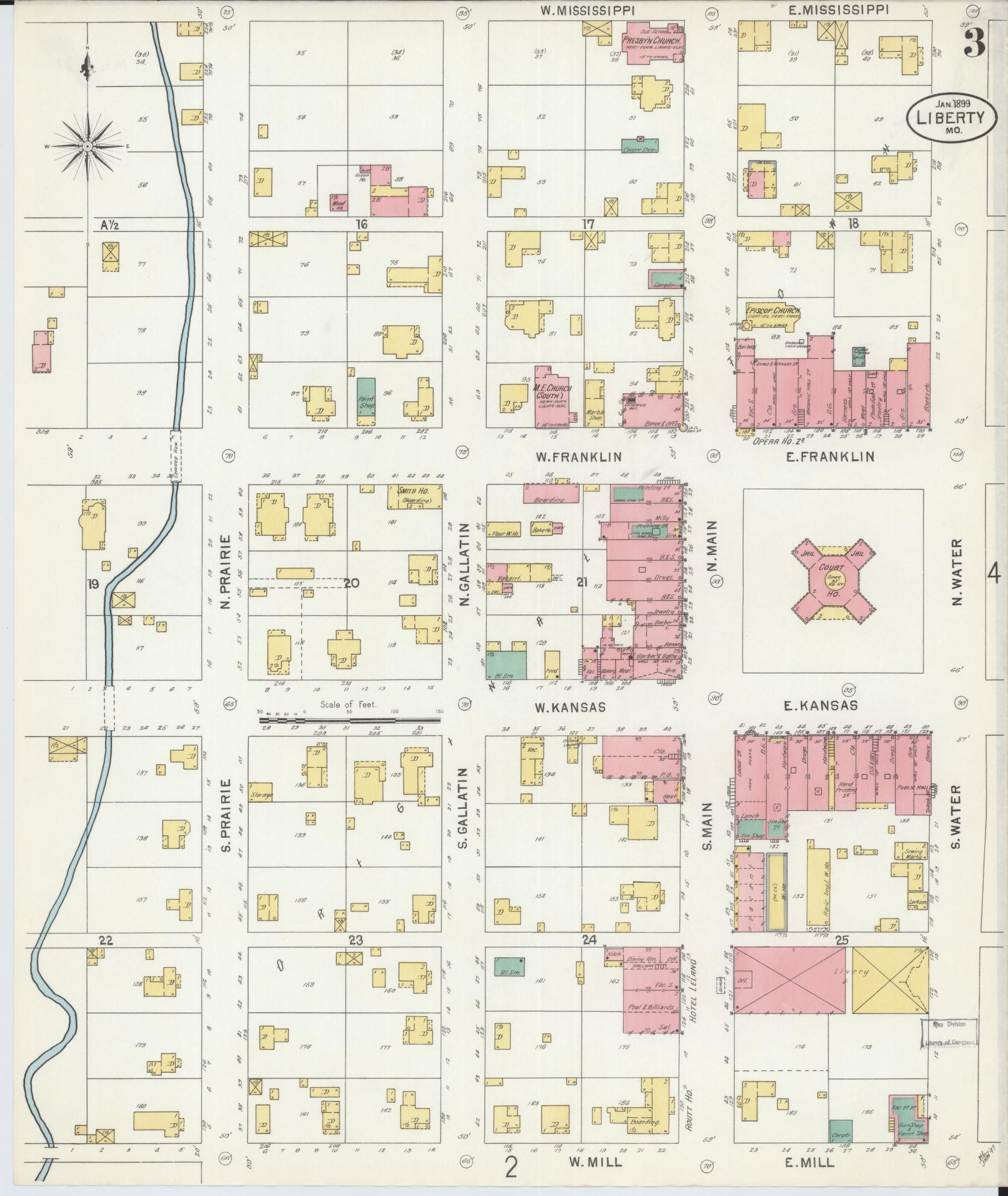 Sanborn Fire Insurance Map from Liberty, Clay County, Missouri (1899), Sheet #0003 - Complete Map Set gallery image, historic Sanborn map, vintage wall art, Missouri Missouri