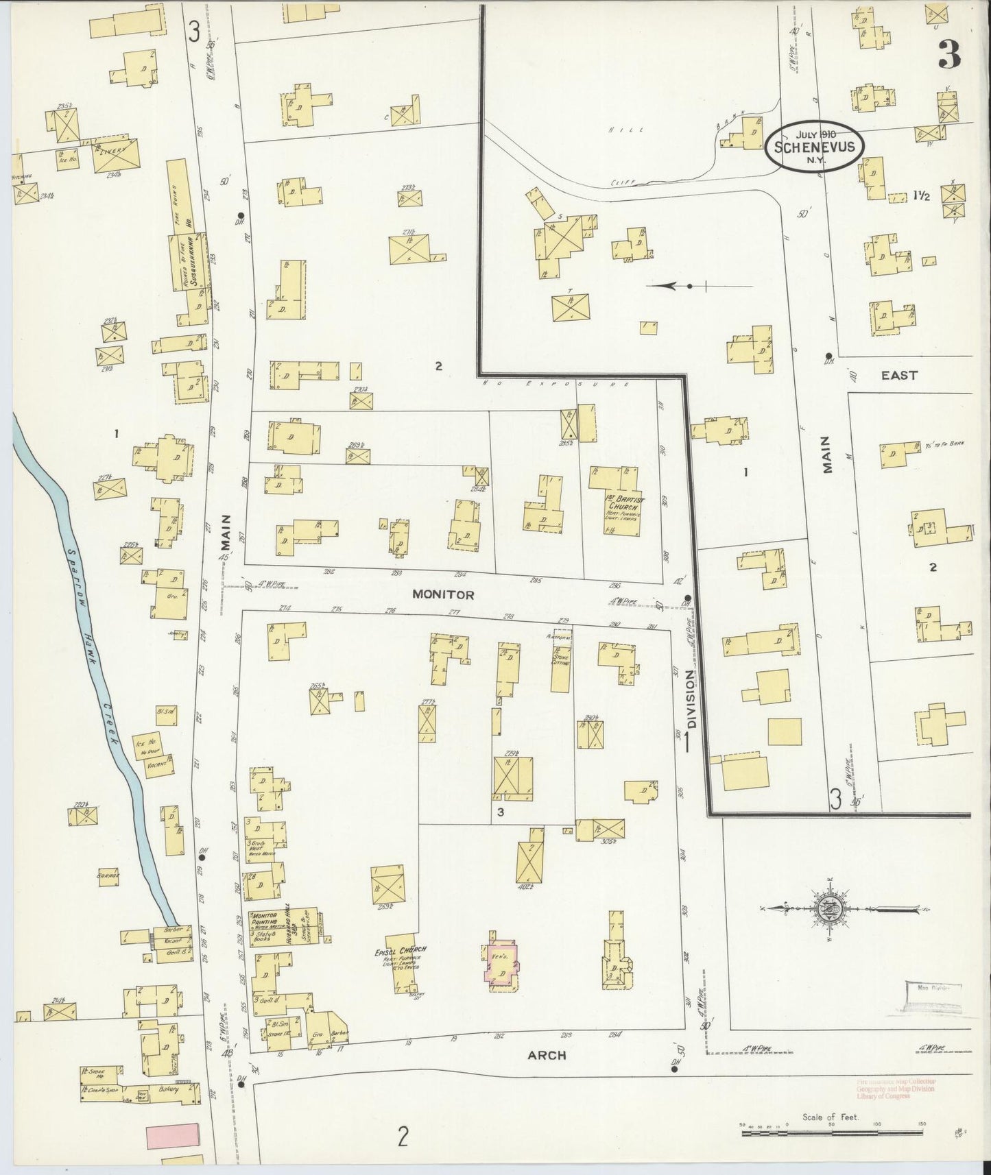 Sanborn Fire Insurance Map from Schenevus, Otsego County, New York (1910), Sheet #0003 - Historic Sanborn Fire Insurance Map Print, vintage old map wall art, antique decor, genealogy gift, New York New York map