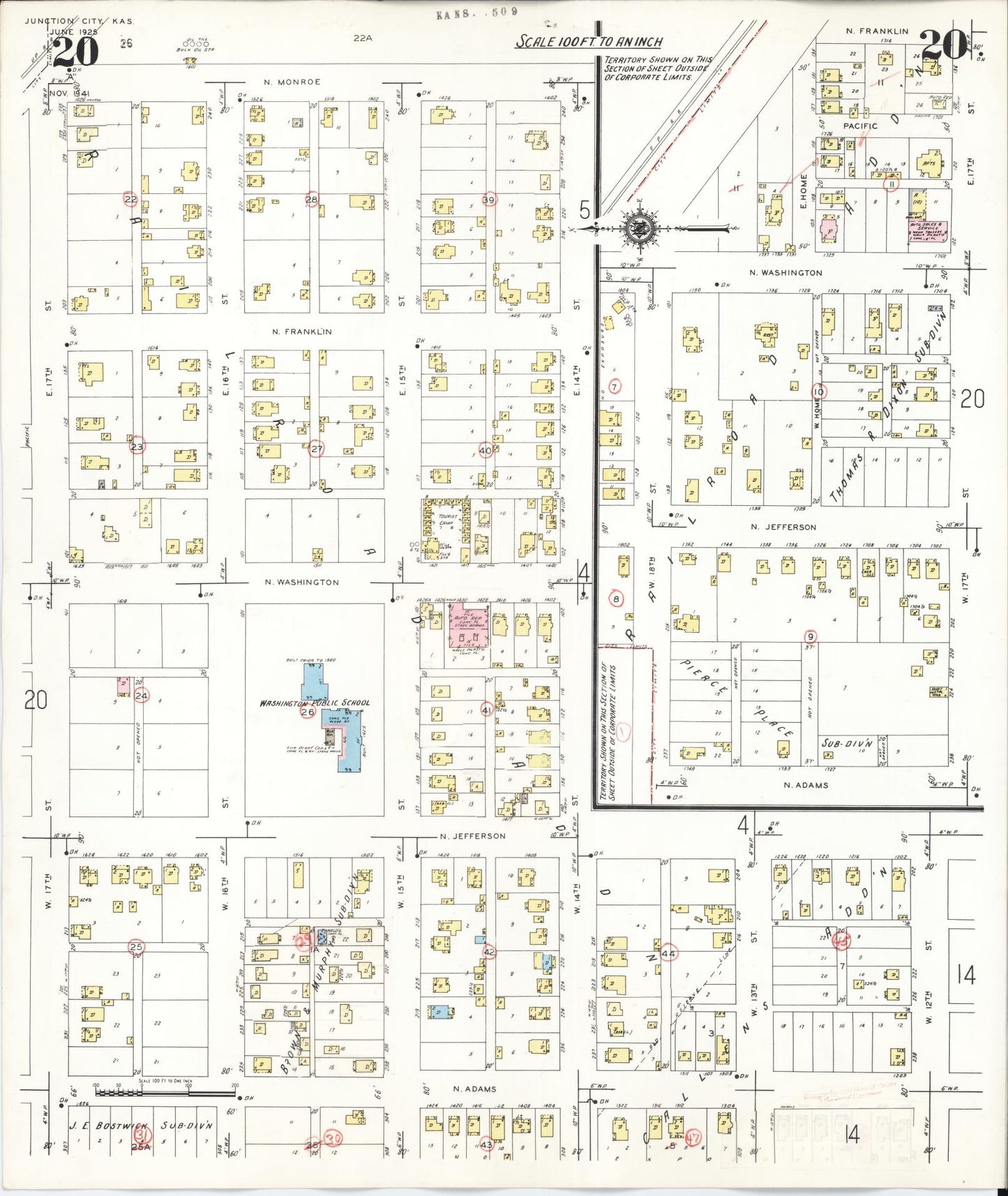Sanborn Fire Insurance Map from Junction City, Geary County, Kansas (1947), Sheet #0020 - Complete Map Set gallery image, historic Sanborn map, vintage wall art, Kansas Kansas