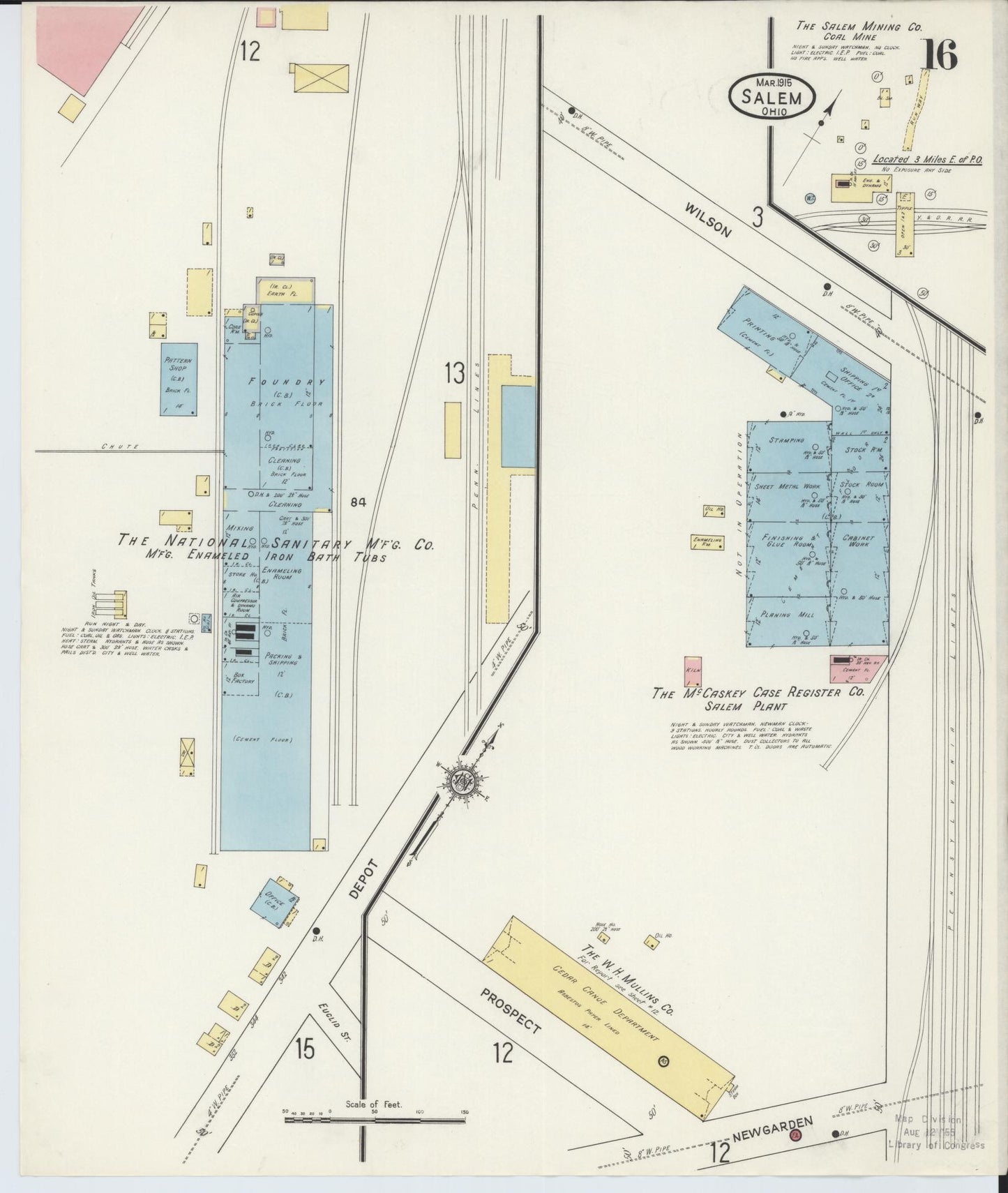 Sanborn Fire Insurance Map from Salem, Columbiana County, Ohio (1915), Sheet #0016 - Complete Map Set gallery image, historic Sanborn map, vintage wall art, Ohio Ohio