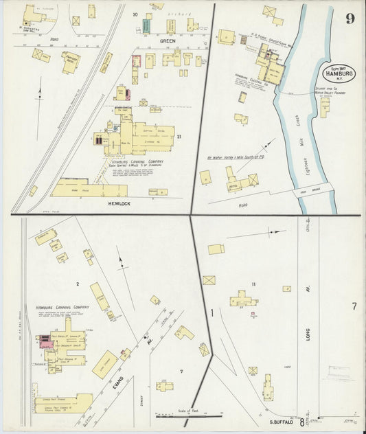 Sanborn Fire Insurance Map from Hamburg, Erie County, New York (1907), Sheet #0009 - Historic Sanborn Fire Insurance Map Print, vintage old map wall art, antique decor, genealogy gift, New York New York map