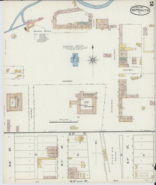 Sanborn Fire Insurance Map from Antonito, Conejos County, Colorado (1890), Sheet #0002 - Historic Sanborn Fire Insurance Map Print, vintage old map wall art, antique decor, genealogy gift, Colorado Colorado map