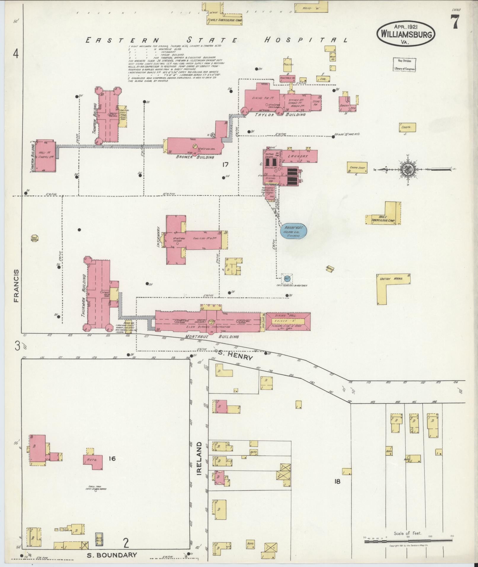 Sanborn Fire Insurance Map from Williamsburg, Independent Cities, Virginia (1921), Sheet #0007 - Complete Map Set gallery image, historic Sanborn map, vintage wall art, Virginia Virginia